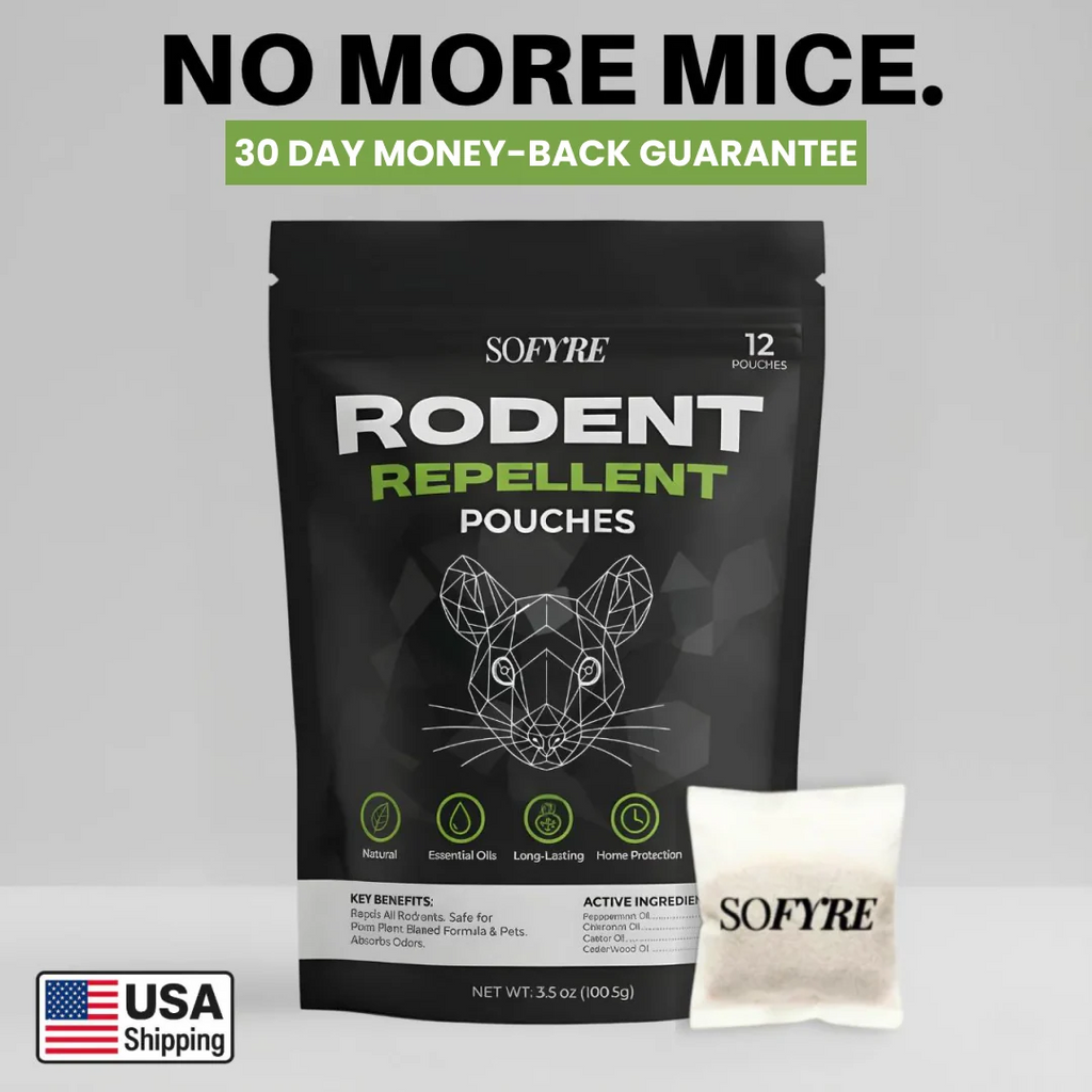 Rodent repellent pouches - No More Mice, 30-day money-back guarantee