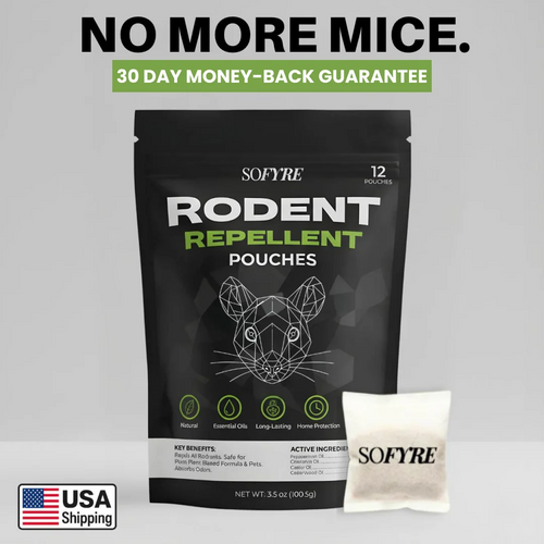 Rodent repellent pouches - No More Mice, 30-day money-back guarantee