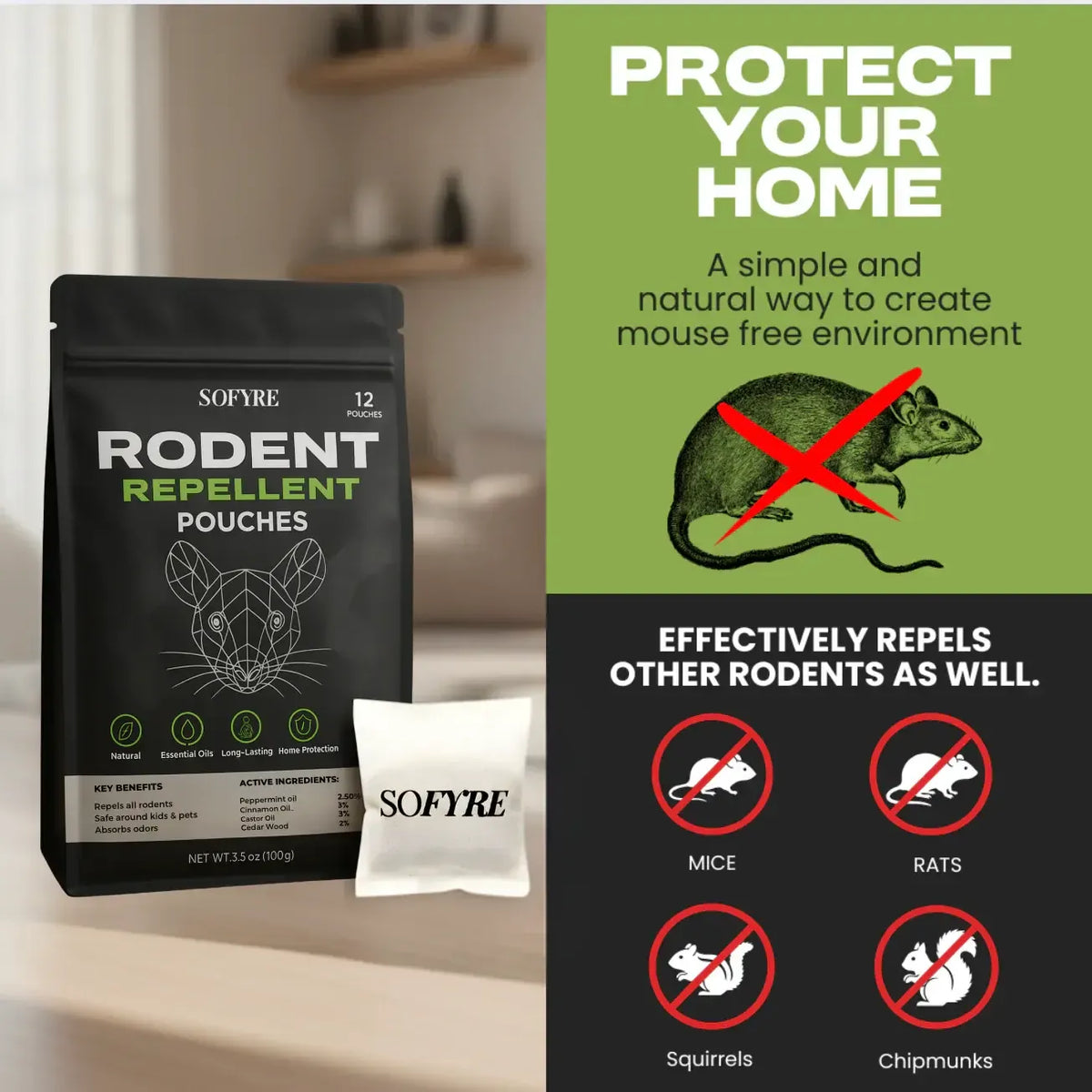 Protect your home - repels mice, rats, squirrels and chipmunks